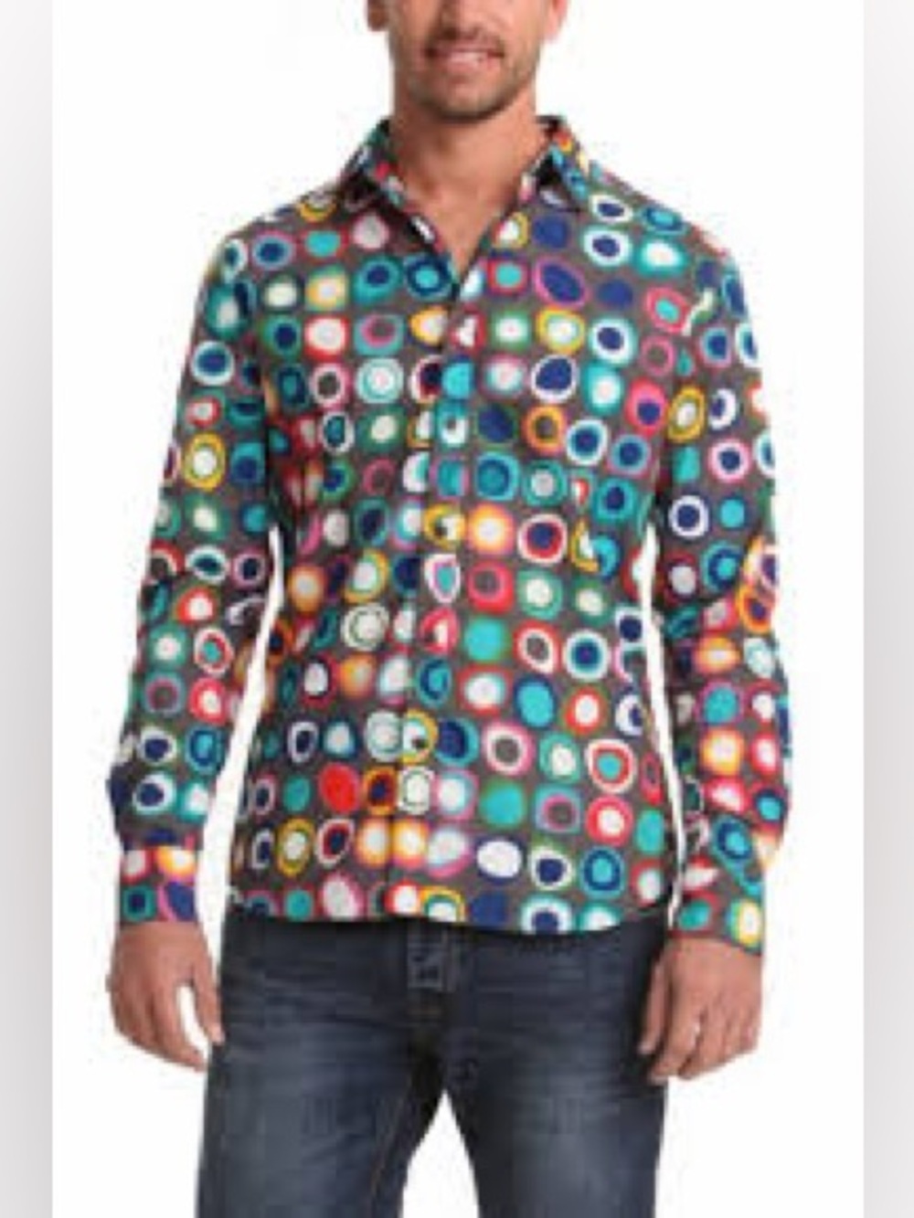 Desigual Men's Multicolor Circular Geo Print Button-Down Shirt